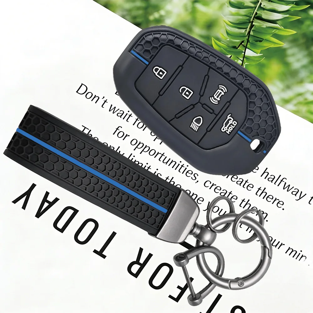 Racing Line Hex Texture Anti-Scratch Key Protector Shell, With Keychain, for Ssangyong Rexton Y400 Y450 G4 2021 2022 Smart Key