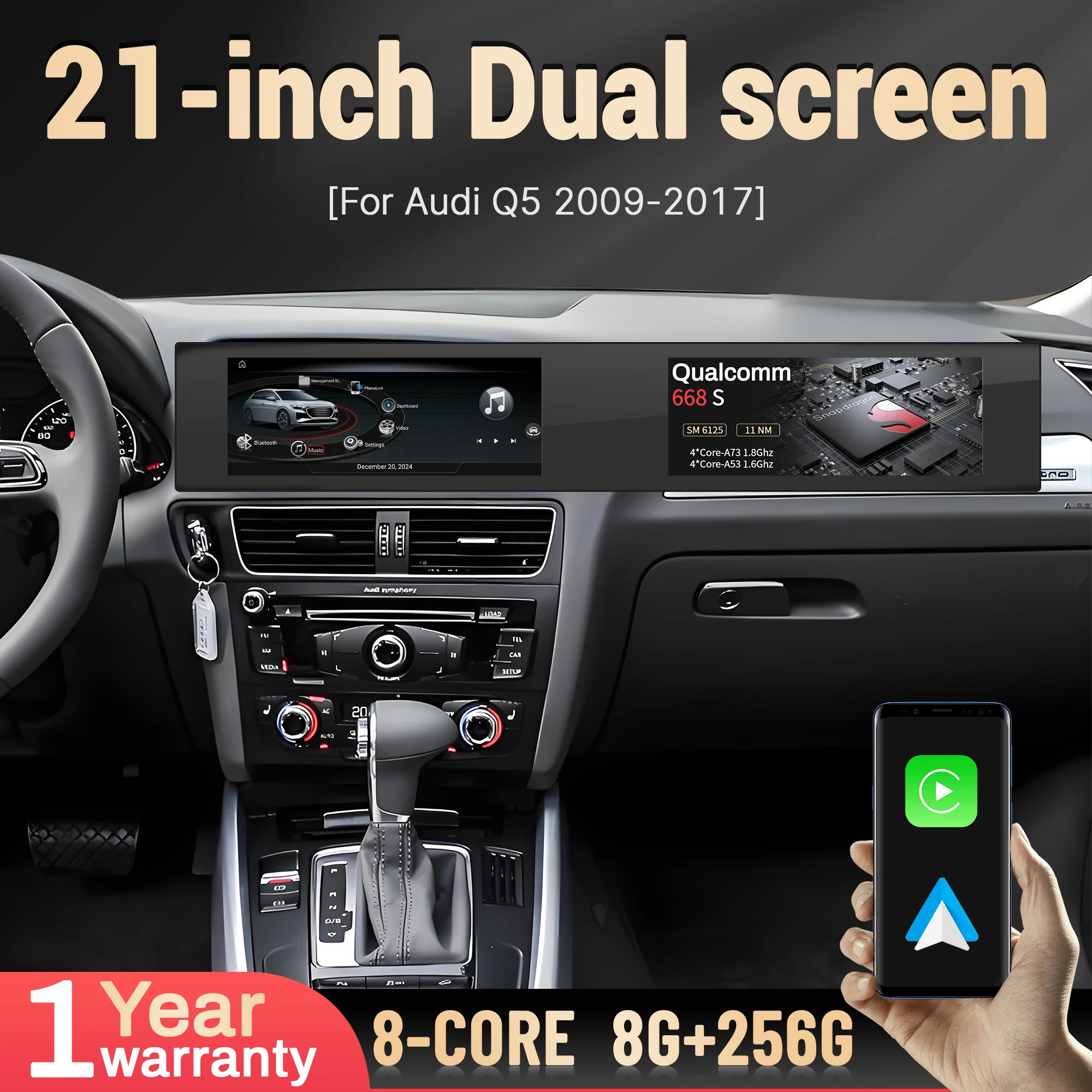 

21 inch For Audi Q5 2009-2017 Android Radio Wireless Apple Bluetooth Carplay Multimedia Touch Screen Stereo