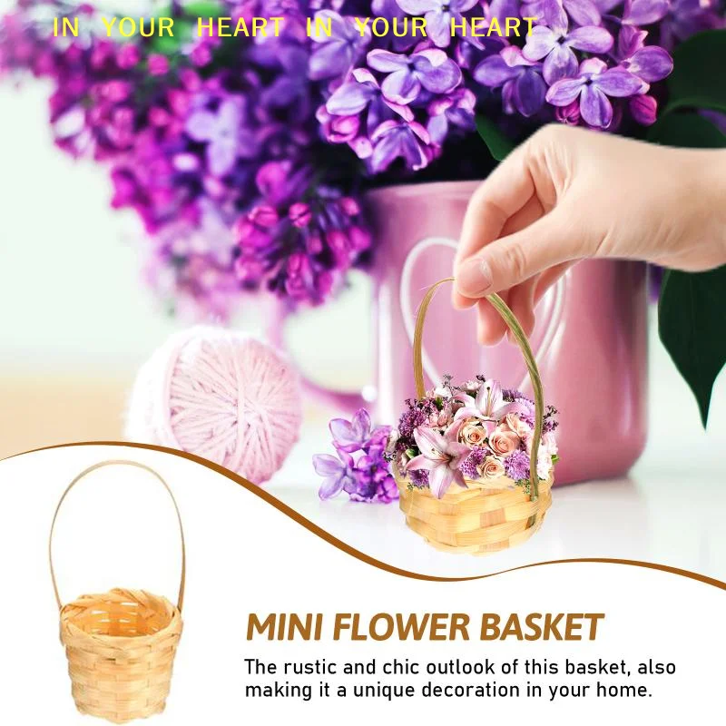 【X】10Pcs Bamboo Wicker Mini Basket Handmade Flower Small Storage Organizer Decorative Container for Baby Shower Favors Kitchen image 6