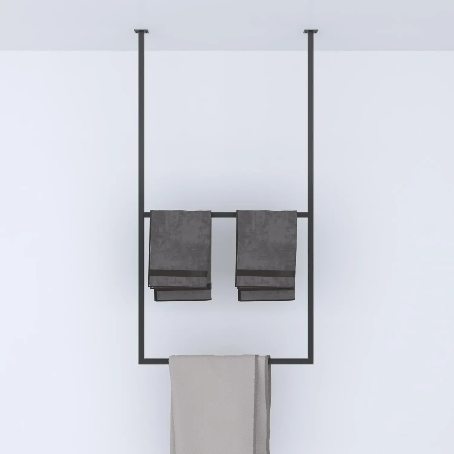 Modern Ceiling-Mounted Double Metal Towel Rack, Perfect for Bathrooms, Kitchens, and Laundry Rooms