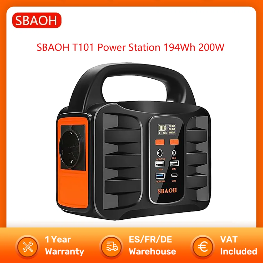 SBAOH T101 200W Power Station 194Wh 42000mAh Solar Generator Battery with AC Output Camping Solar Lithium Battery