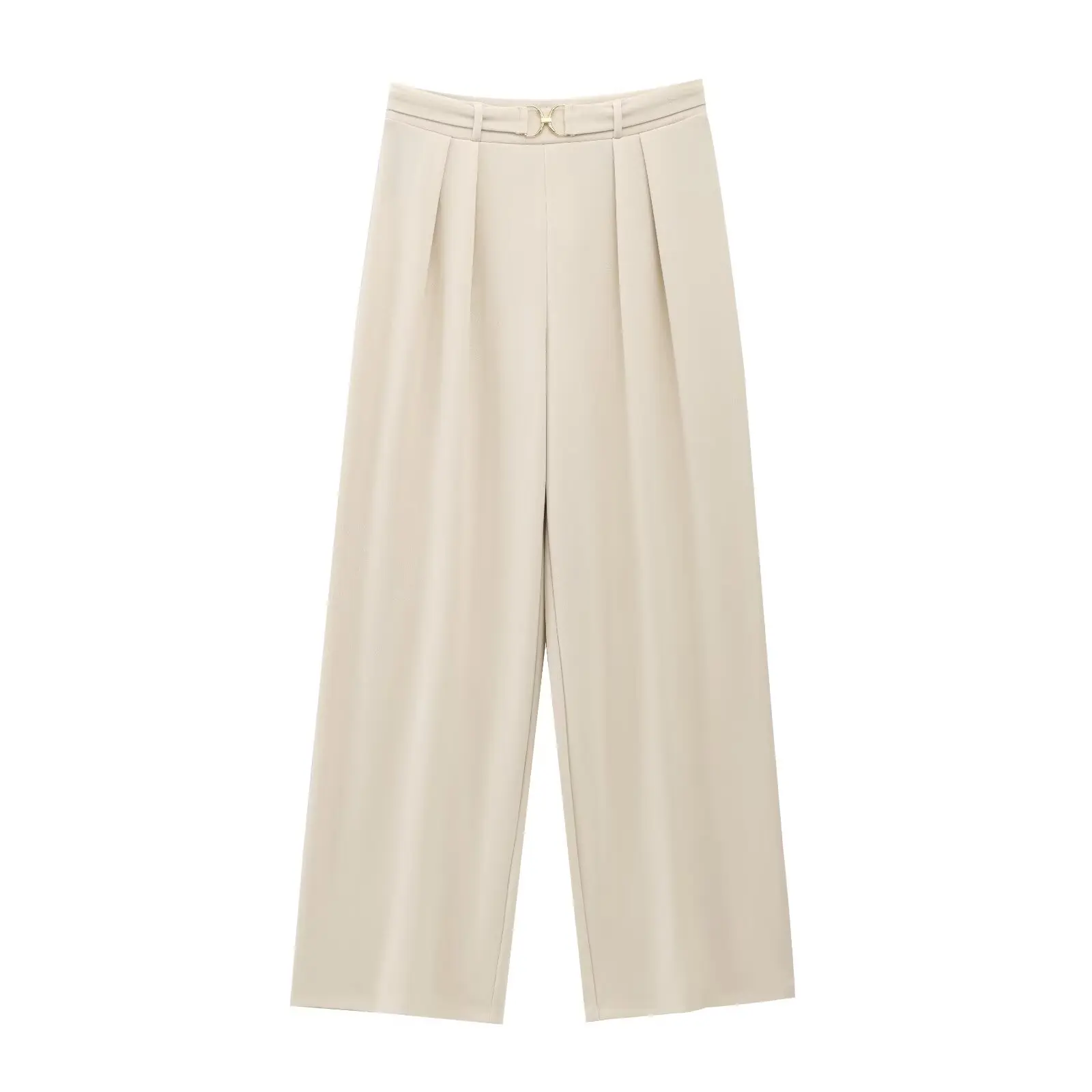 Jenny&Dave 2025 Spring/Summer French Fashion Ladies Elegant Trousers Gold Waist Buckle Minimally Loose Suit Pants Women