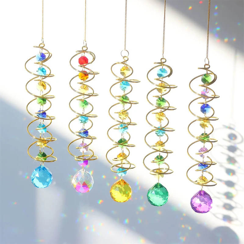 

Sun Catcher Wind Spinner Double Spiral Tail Wind Spinner Stabilizer Hanging Suncatcher Gazing Crystal Ball Rainbow Maker Garden