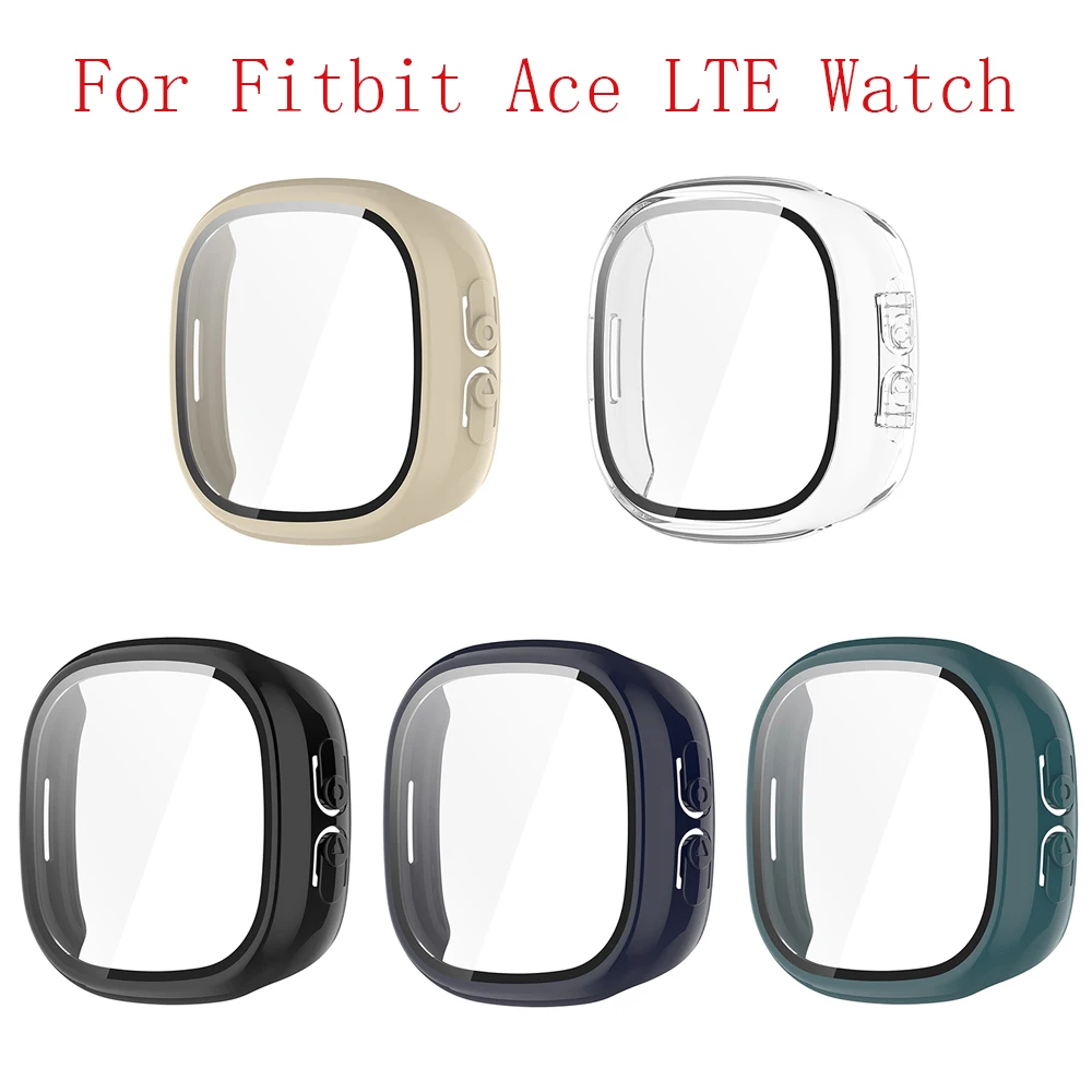 2Pcs Screen Protector Case for Fitbit Ace LTE, Ultra-Thin PC Hardness Bulit-in Tempered Glass Full Coverage Protective Shell.