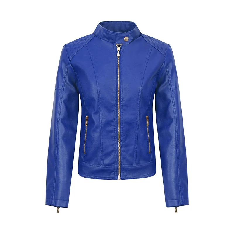 Women's PU Fleece Leather Jacket Stand-Up Collar Motorcycle Slim Warm Coat Autumn Winter Fashion Outerwear