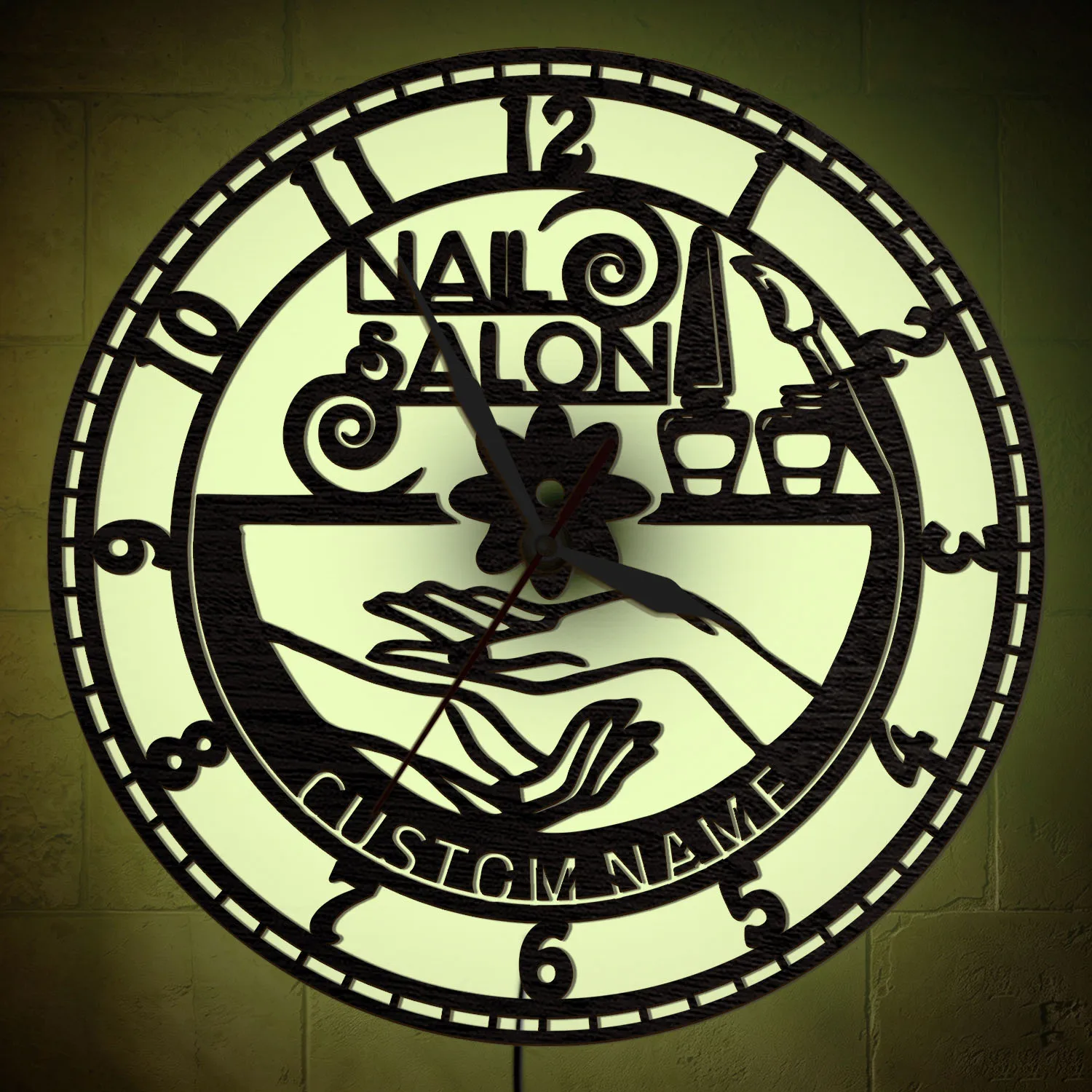 Personalized Nail Salon Name LED Light Up Wall Clock for Beauty Salon Nail Studio Manicure RGB Color Changing Night Light Clock