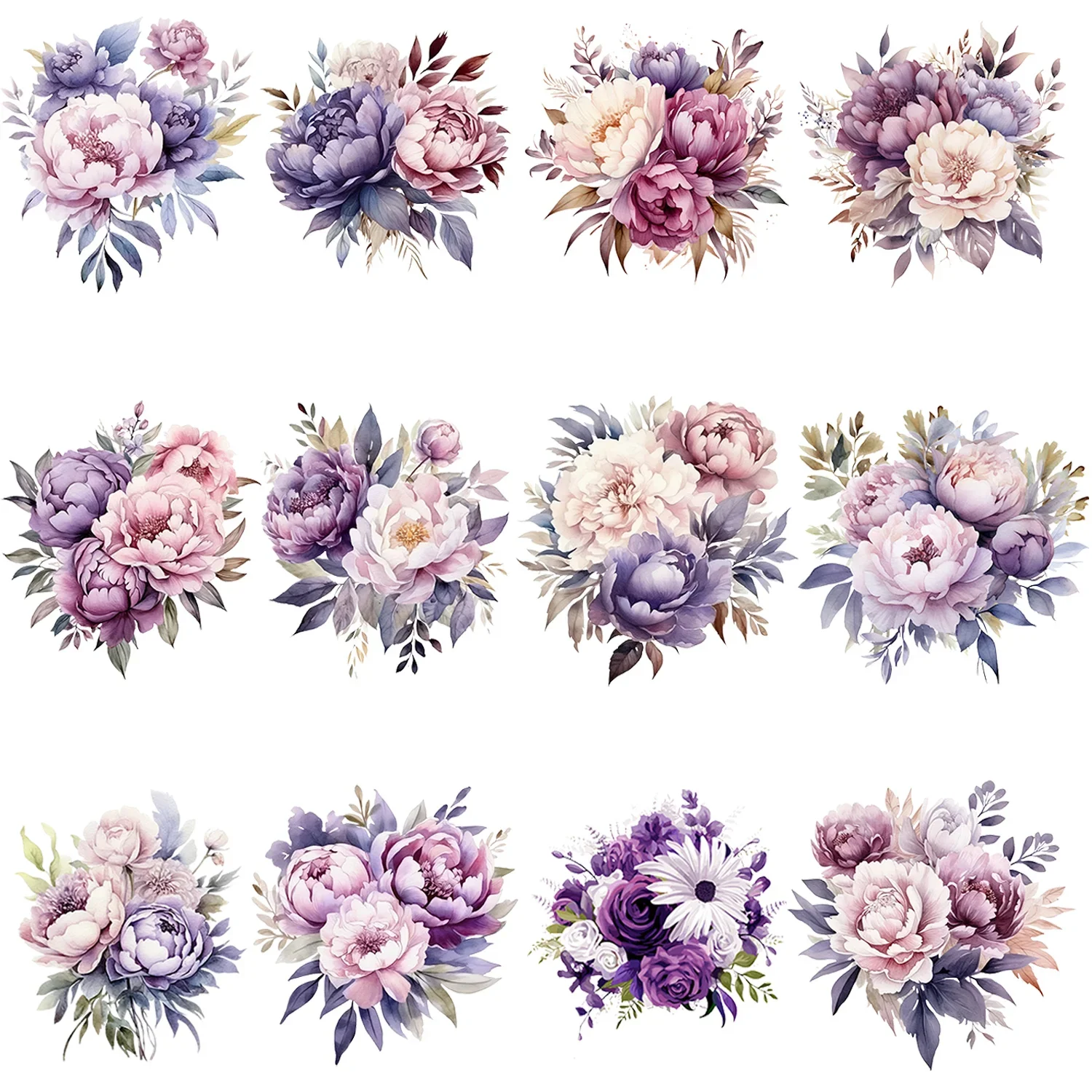 12-Pack Purple Flower Theme Iron-on Transfer Stickers,Vinyl Heat Transfer Patches for DIY Clothing T-Shirt Heat Transfer Film