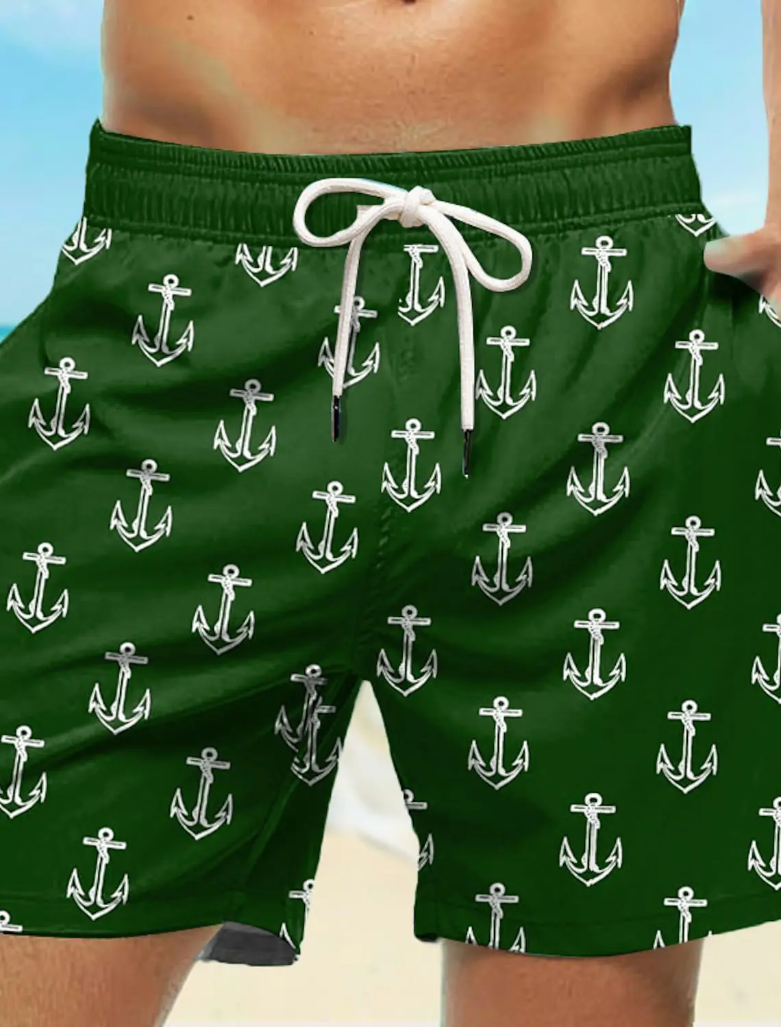 Anchor Pattern Men's Shorts 3D Printing Summer Swimming Shorts Quick Drying Material Casual Holiday Hawaiian Style Men's Shorts