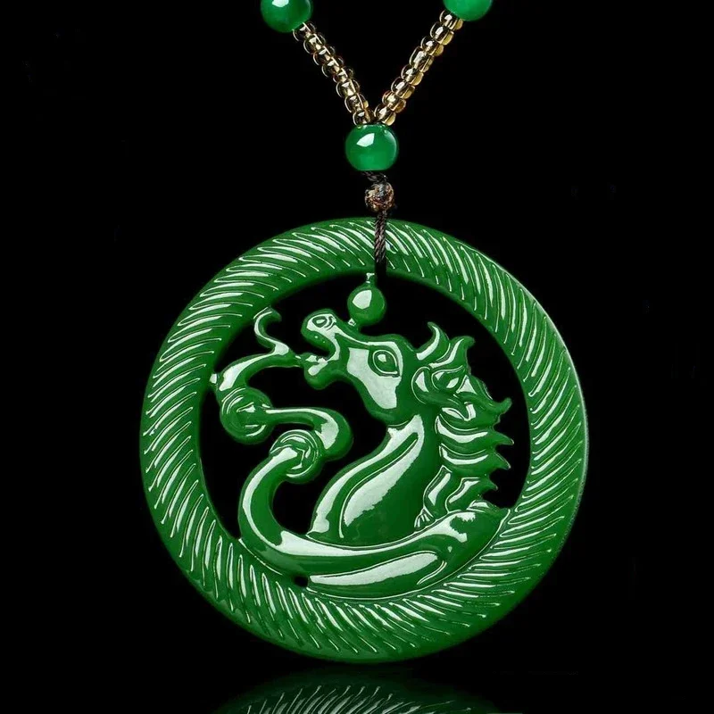 

Natural Green Hand-carved Horse Jade Pendant Fashion Boutique Jewelry Bat in Front of Your Eyes Necklace Gift