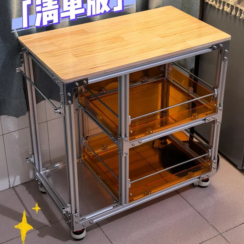Aluminum profile ocean plate tea cabinet Japanese trolley movable tea table acrylic storage cabinet compound sofa side cabinet