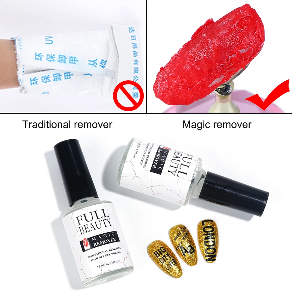 15ml esengordurante mágico para manicure, gel removedor de esmalte em gel sem fiapos, toalhetes acrílicos para mergulhar, limpador de esmalte de unhas