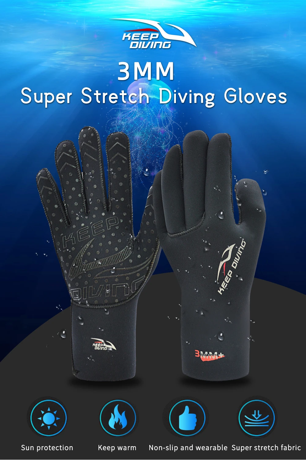 Tauchhandschuhe, Surfen, Neoprenanzug-Handschuhe, 3 mm Neopren, thermisch, rutschfest, flexibel, zum Speerfischen, Schwimmen, Rafting, Kajakfahren, Paddeln – Detail 1