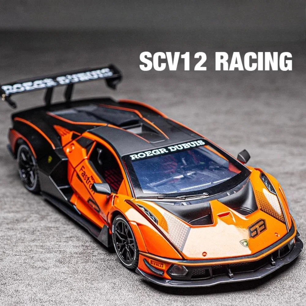 1:24 Scale Lambor SCV12 Toy Car Model Alloy Diecast 4 Doors Opened Sound Light Pull Back Model Car Toys for Kids Collection Gift