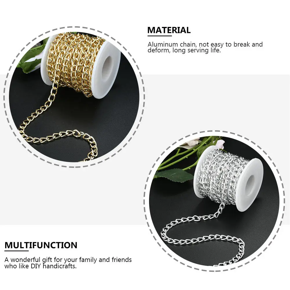

2pcs 2 Rolls Aluminium Curb Chain Diy Jewelry Making Bulk Link For Necklace Bracelet Bag Pendant Craft Decoration Accessory