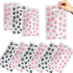 30/20/10pcs Pink Paw Gift Bag Birthday Decoration Black Footprints Dog Cat Handle Goody Bags Biscuit Wrapper Kids Party Supplies