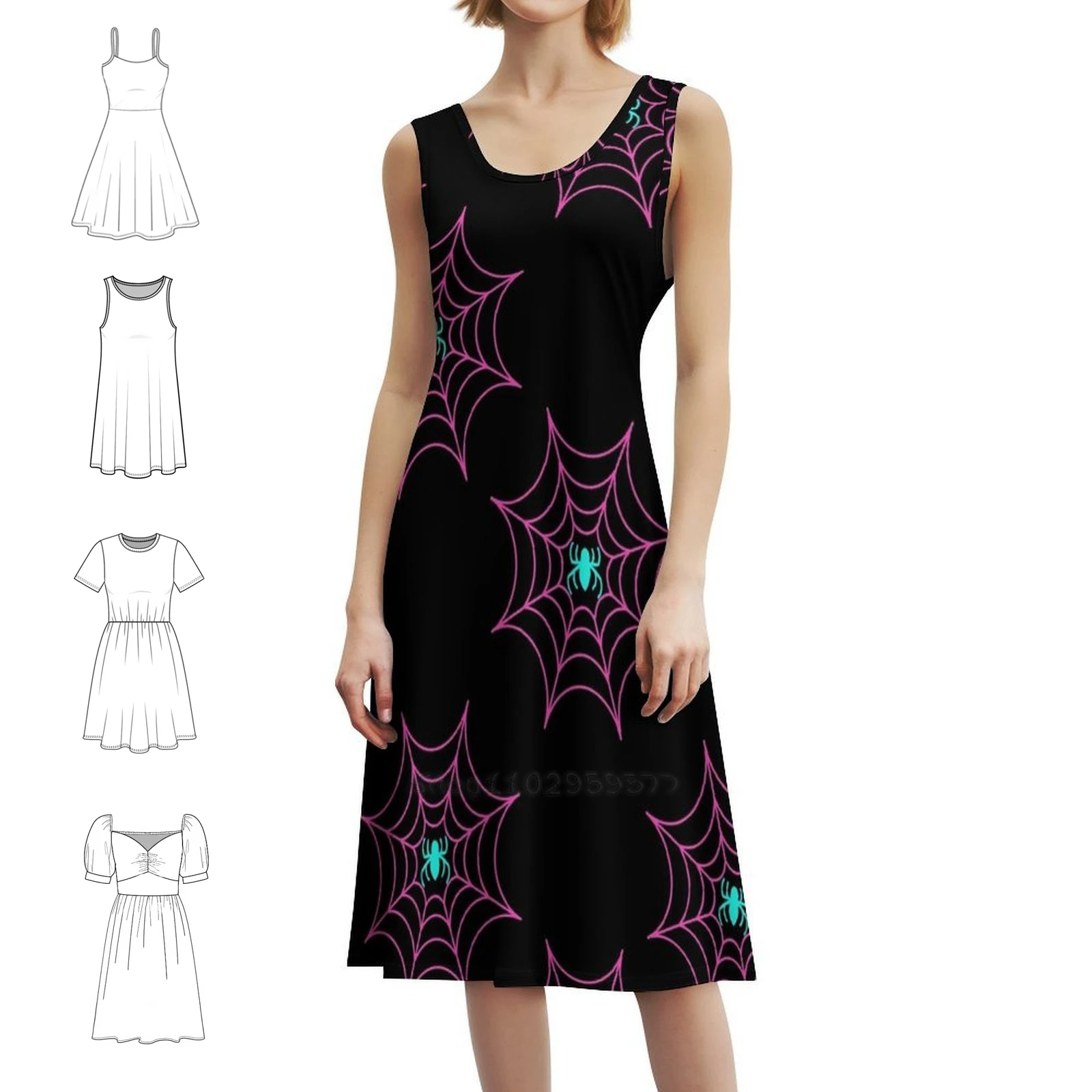 

Pink Web Spider Ghost Web Gwen Pink Spidey Web Grl Pwr Korean Style Casual Dress For Women Simple Daily Office Lady Dresses