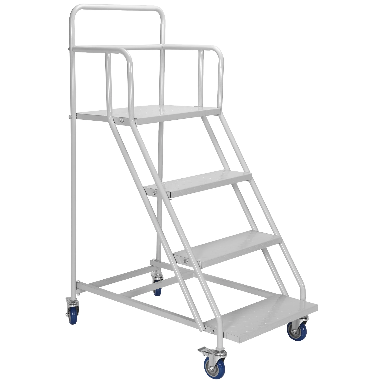 

4 Steps Industrial Heavy Duty Step Ladder 445LBs Capacity Rolling Warehouse Step Ladder W/ Wheels for Supermarket Library