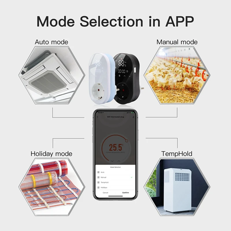 Enchufe de Control inteligente con aplicación Smartlife, controlador de temperatura LED, enchufe europeo negro