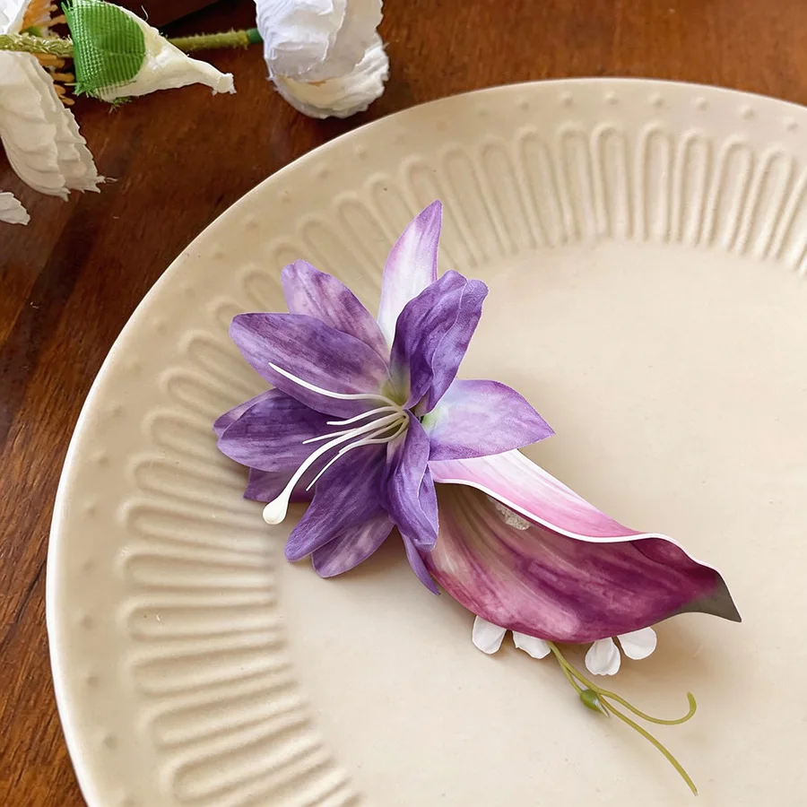 Bohemian Artificial Flower Hair Clips Women Large Romantic Calla Lily Floral Hair Barrettes Accessories Holiday Party M view 4
