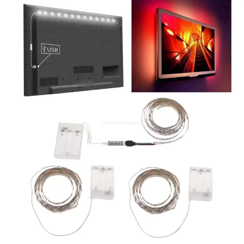 

Прямая поставка, 4,5 В, не водонепроницаемая, 5050 RGB, с батарейным питанием, 30 светодиодов/м, гибкая полоса света