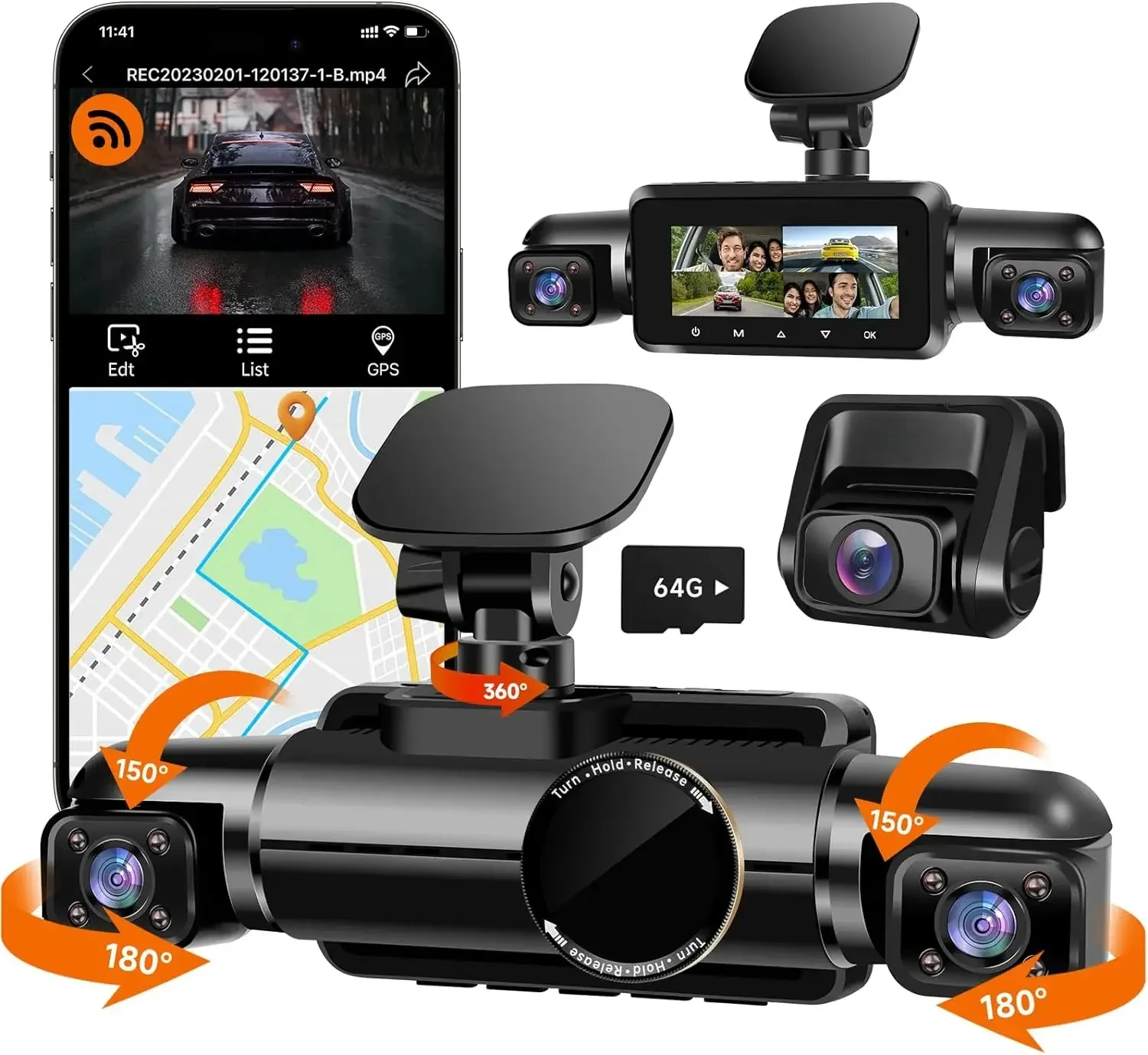 4 Channel 3K+3*1080P, 5GHz Wi-Fi GPS, Voice Control, 4K+1080P*2 Dash Camera for Cars