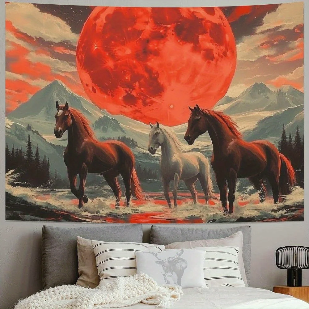 impressionante-tapecaria-de-cavalo-ocidental-–-suspensao-de-parede-de-veludo-bege-claro-pessego-com-montanha-majestosa-e-cena-de-floresta-iluminada-a-lua-vibrante