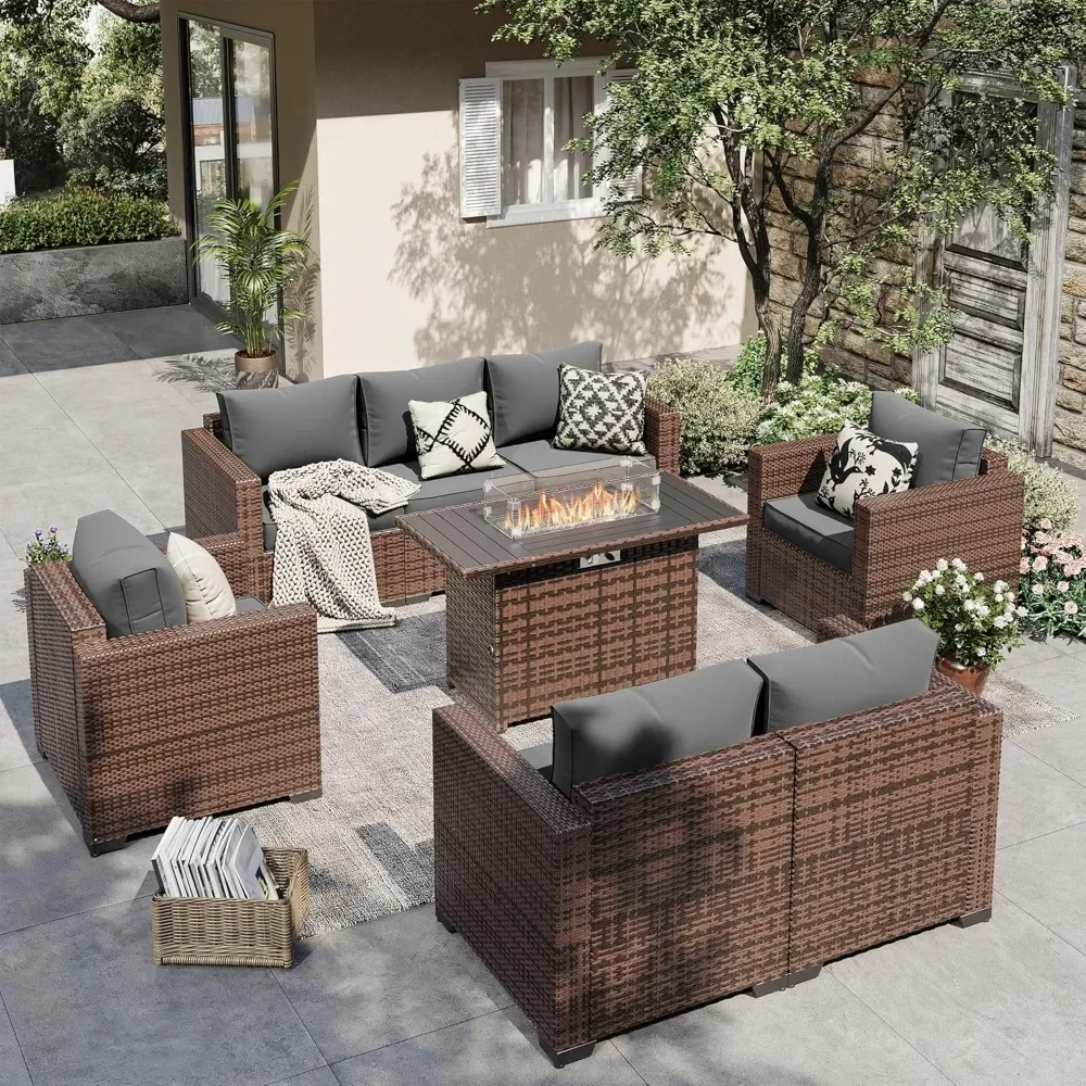 

Patio Furniture Set with Fire Pit Table, 5 Pieces Outdoor Furniture Sets, Wicker Patio Conversation Sets w/Waterproof Covers