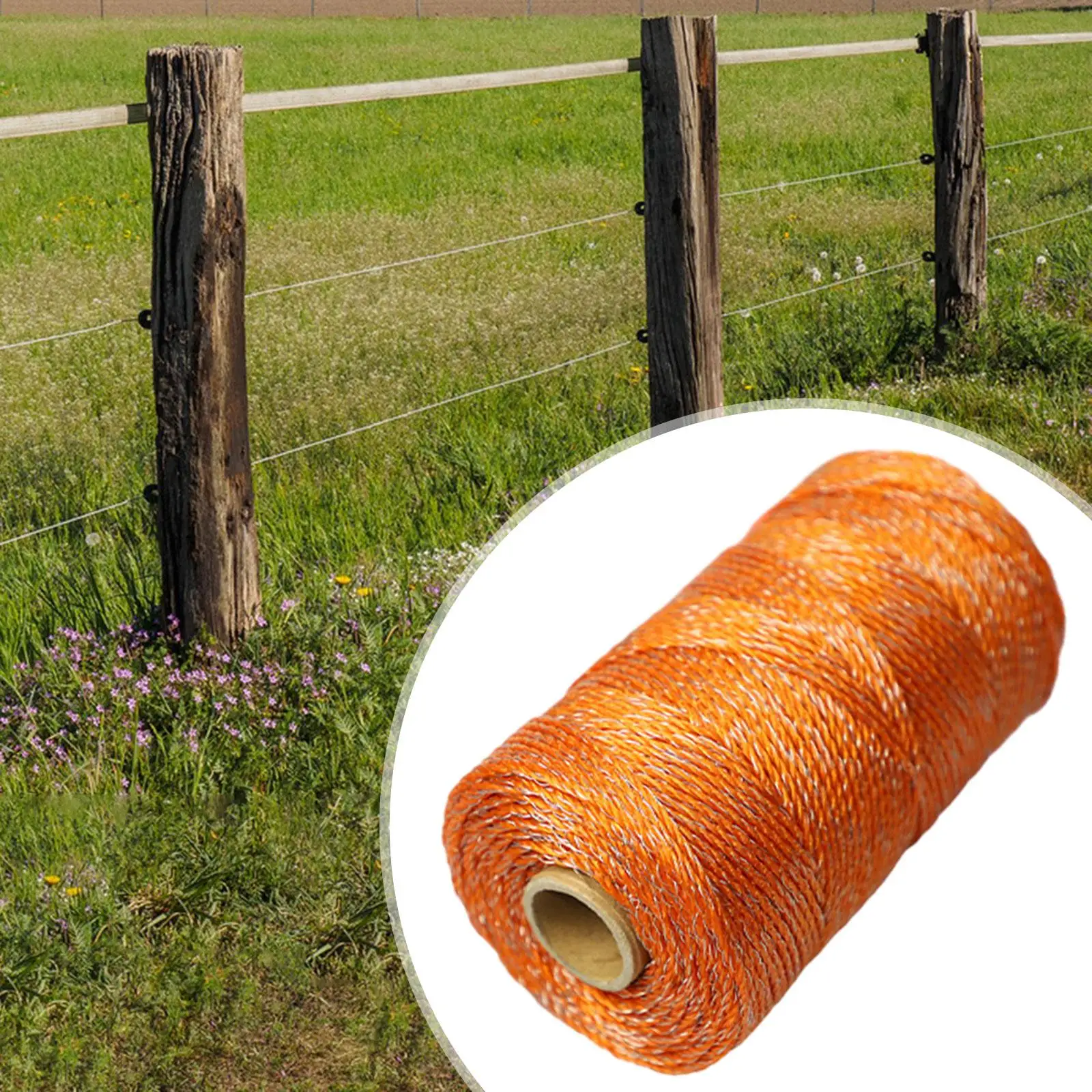 Electric Fence Wire 656 Feet Orange Color Portable High Conductivity with 3