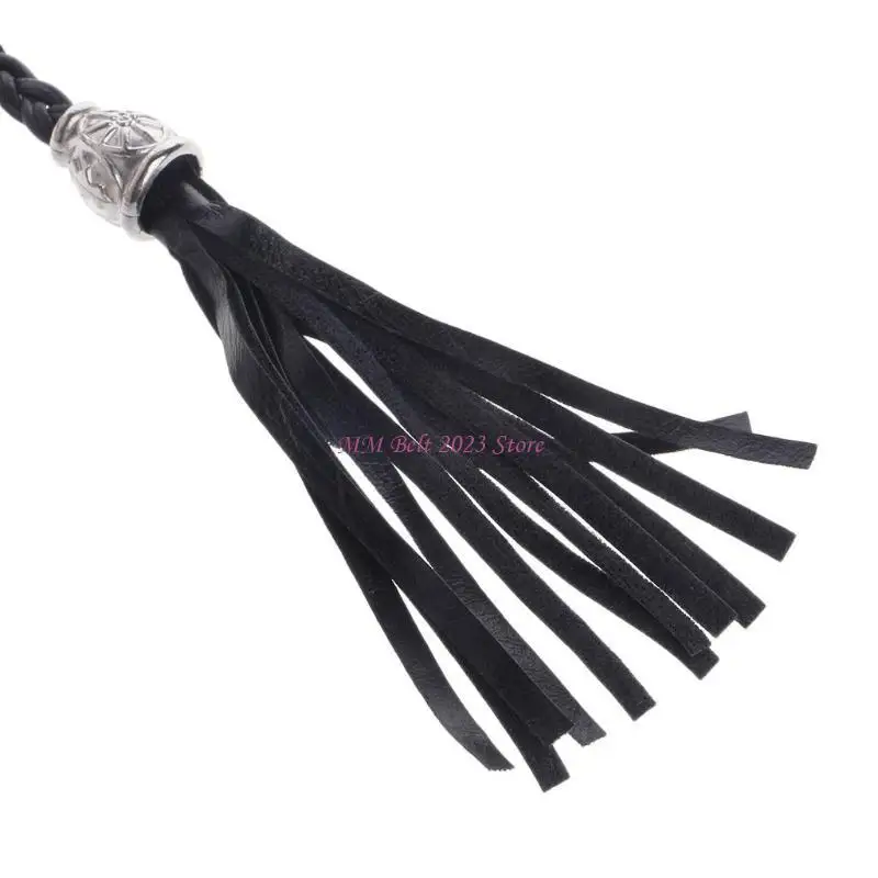 

49ME Ladies Women Braided Belt PU Leather Tassel Self-Tie Thin Waist Rope Belt