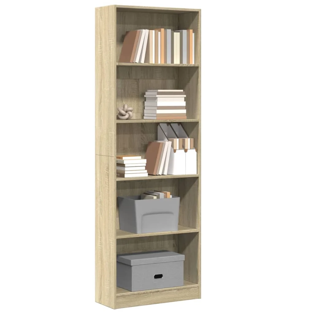 Bücherregal aus Sonoma-Eiche, 60 x 24 x 176 cm, aus Holzwerkstoff. Freistehendes Bücherregal mit offenen Ablageflächen für Wohnzimmer, Arbeitszimmer, Büro