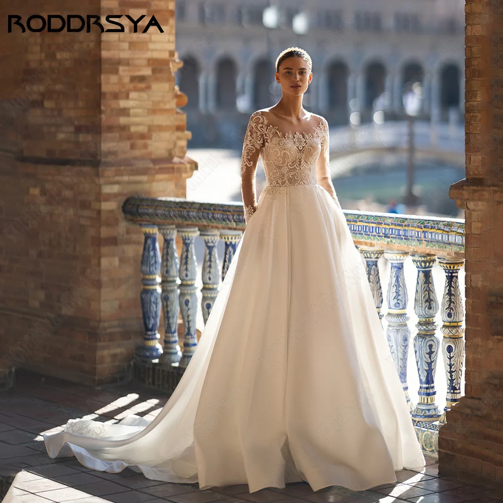 Roddrsya robe de mariée délicate à manches longues princesse applique dentelle robe de mariée aRODDRSYA-vestidos De Novia De manga larga, traje De encaje con apliques De princesa para ceremonia De boda, corte en A, tul