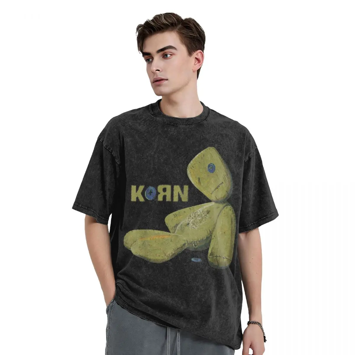 Korn Issues Doll Washed T Shirts Streetwear Hip Hop Vintage T-Shirt Metal Rock Music Tees Tops for Men Women Oversize Graphic