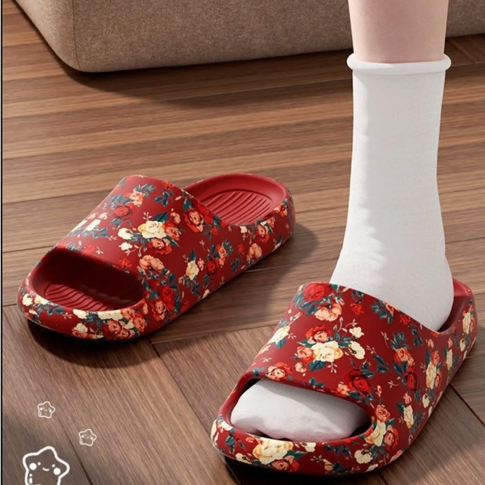Modische Blumenmuster-Hausschuhe mit Dicker Sohle, Rutschfeste Pantoffeln, Freizeitschuhe für den Sommer – Detail 3