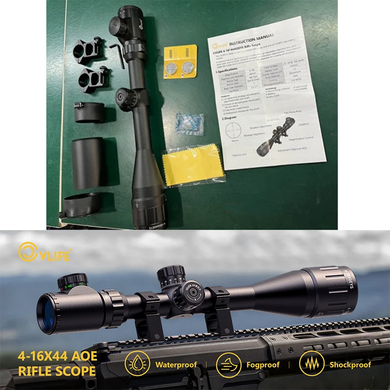 

CVLIFE 4-16x44 AOE Rifle Scope Optics Red Green Illuminated Riflescope Mil-Dot Reticle Sights for 20mm Picatinny Rail Aluminum