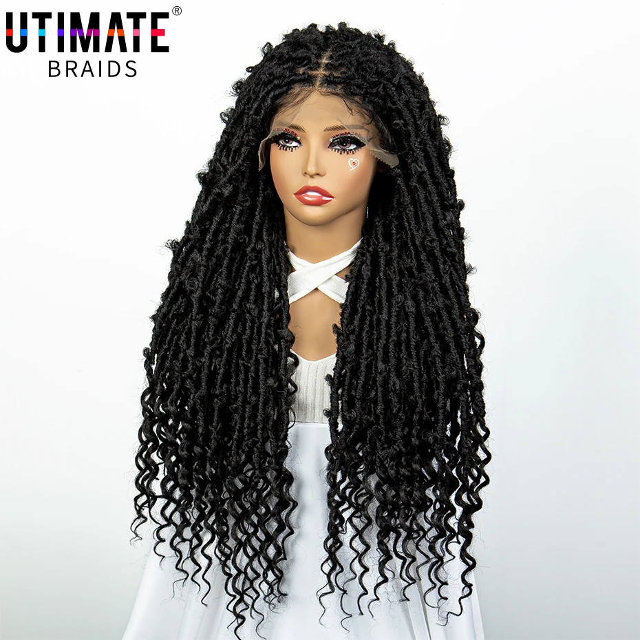 

30 Inches Synthetic Locs Braided Wigs with Curly Ends 9x6 Lace Frontal Knotless Dreadlock Box Braiding Wig for Black Women