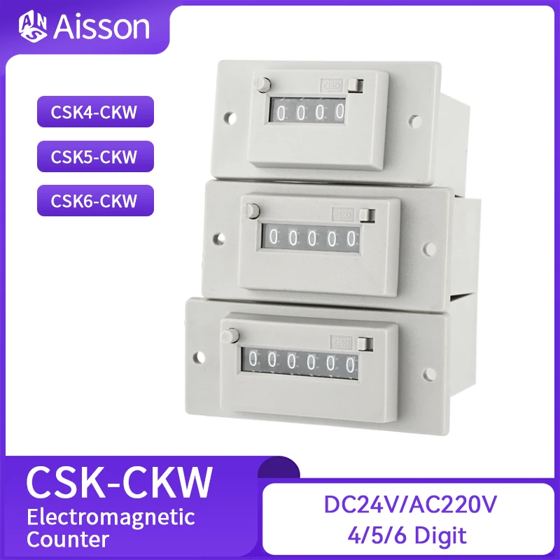 CSK-CKW 4/5/6-Digit Electromagnetic Counter with Manual Lockable Pulse Counter Multiple Voltages DC24V AC220V