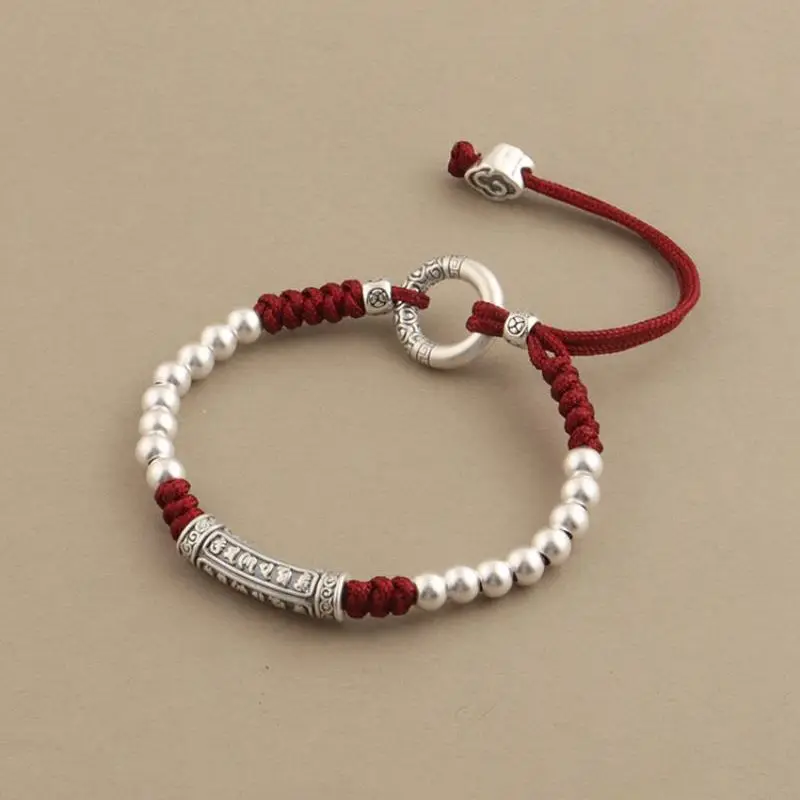 

Плетеный браслет ручной работы с красной веревкой, современный китайский винтажный стиль, унисекс, регулируемый счастливый браслет, гипоаллергенный подарок для нее