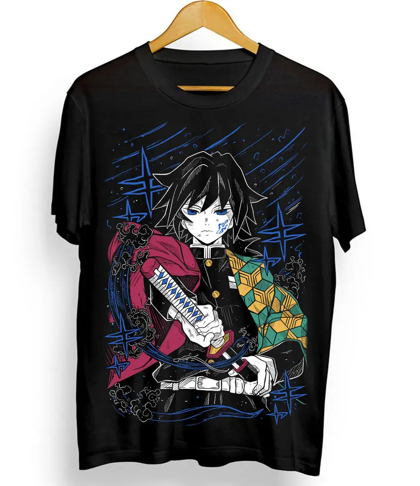 Giyu Tomioka T-Shirt Demon Slayer Kimetsu No Yaiba Anime Black Shirt Size S_5XL