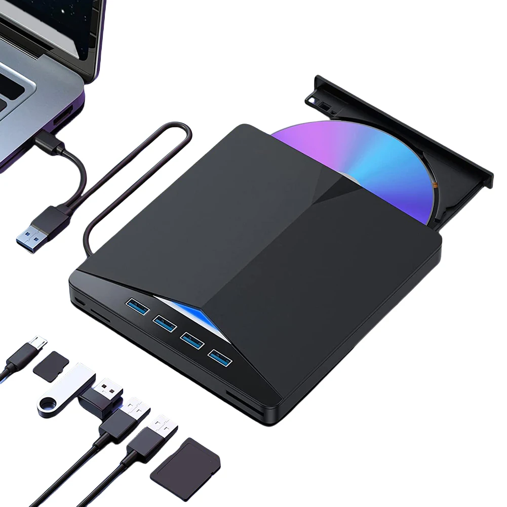 7 In 1 USB3.0 Type-C External Mobile Drive CD DVD Burner High-Speed Plug-and-Play for Windows 11/10/8/7/Linux/Mac OS