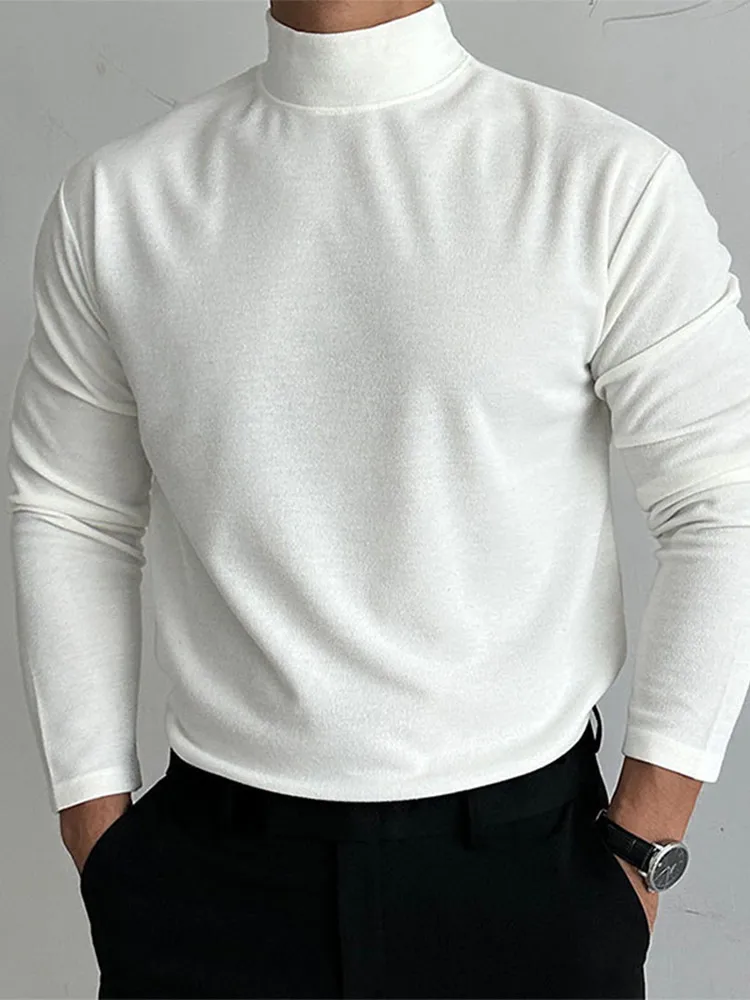 

Men's Solid Turtleneck Basic Bottom Knitwear Male Casual Long Sleeve Slim Knitted Sweater Autumn Street Knit Pullover Jumpers