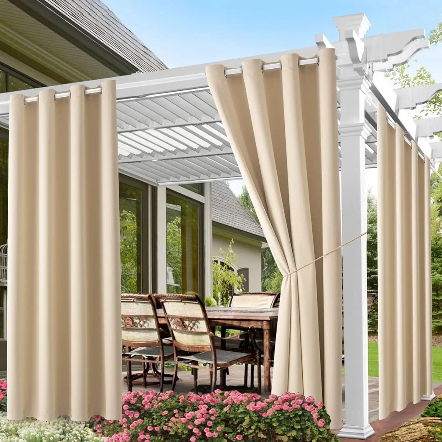HOME Outdoor Curtains for Patio Waterproof Block Sunlight Thermal Insulated Privacy Assured Thick Outside Curtains for Porch
