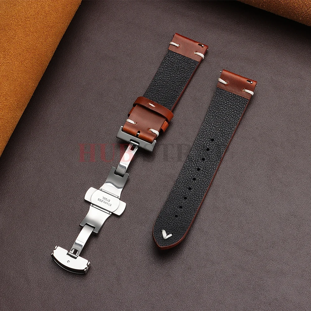 18mm 20mm 22mm Armband für Seiko Vintage Öl-Wachs-Leder Uhrenarmband Herren Damen Schmetterlingsverschluss Genähtes Rindslederband für Omega – Detail 11