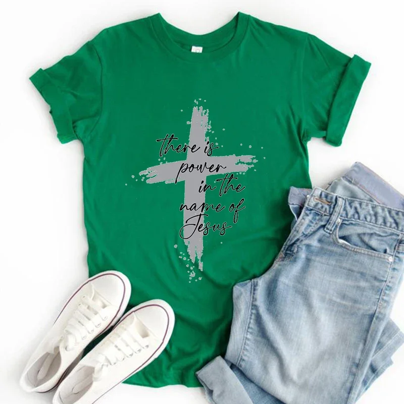 Faith Shirt Power In The Name of Jesus Tshirt Faith Women Clothes Christian Gift Faith Cross Women Clothing Cross Jesus