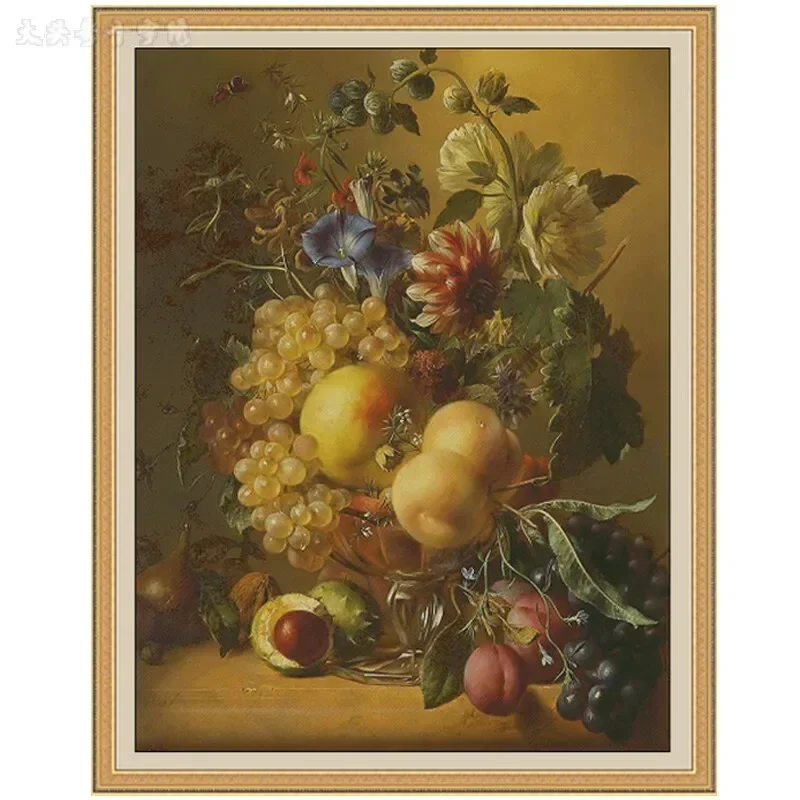 [ZZ5368-Flower Research Fruit Fragrance] Cross Stitch Hand Embroidery Kit 16CT, DIY Craft Project, Needlework Supplies
