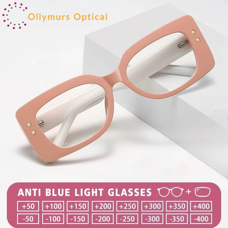 

OLLYMURS Fashion Anti Blue Light Prescription Customized Glasses Women's Square Reading Glasses Myopia Hyperopia Computer Eyewar