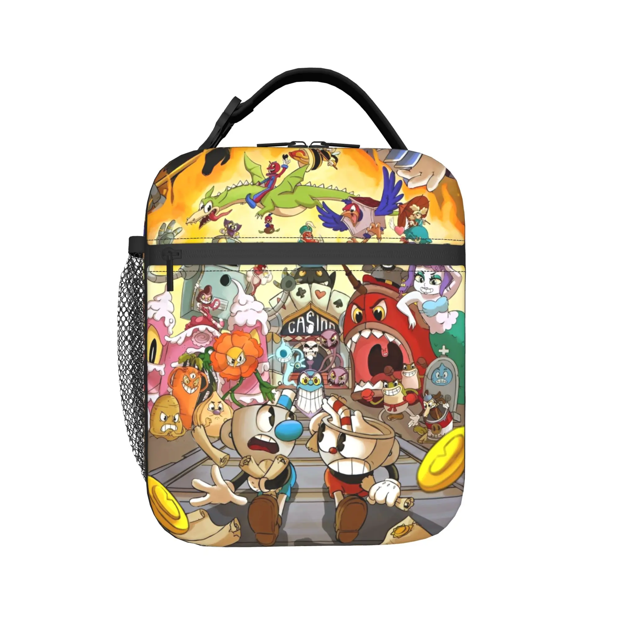 Game Cupheads Insulated Lunch Bags Cooler Bag Reusable,Lunch Container Mugman High Capacity Tote Lunch Box Men Women Work Travel