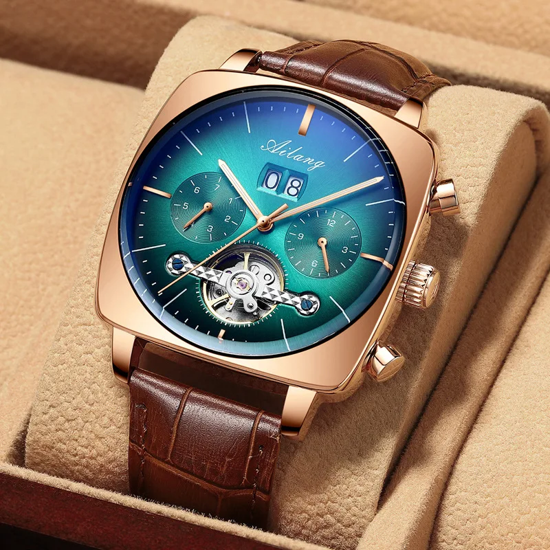 Swiss Square Wristwatch, Men's Frame Tourbillon, Multi-Function Mechanical Wristwatch, Waterproof, Men's Watch Automatic Watches