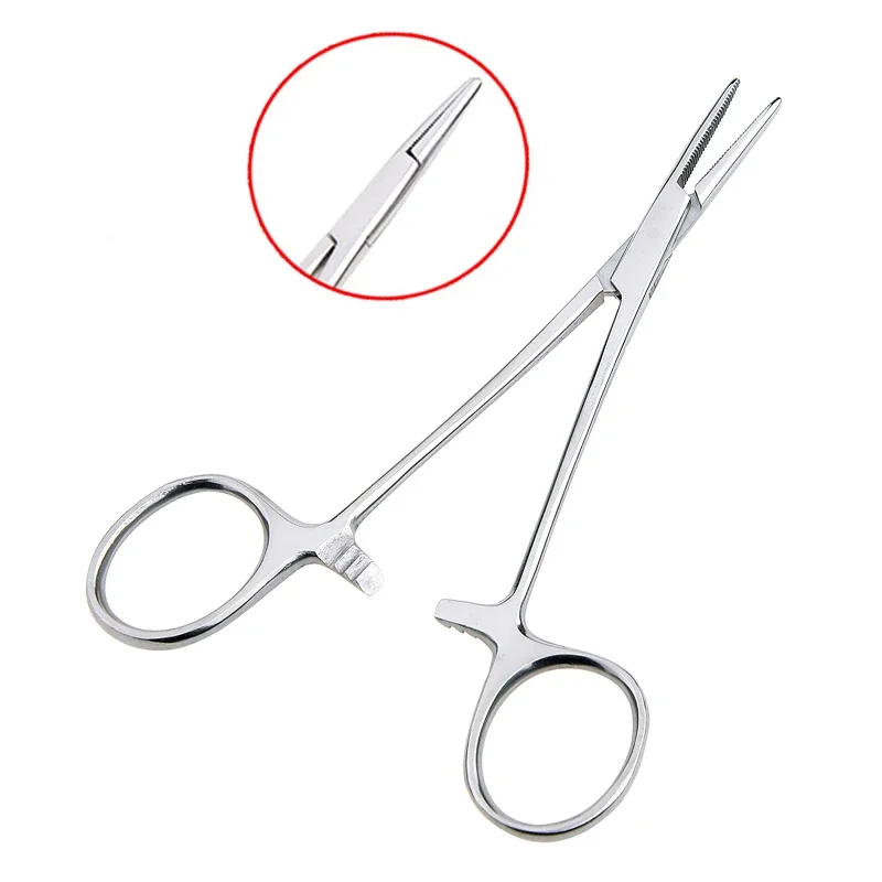1pc Stainless Steel Hemostatic Forceps Surgical Forceps Tool Hemostat Locking Clamps Forceps Fishing Pliers Curved/Straight Tip
