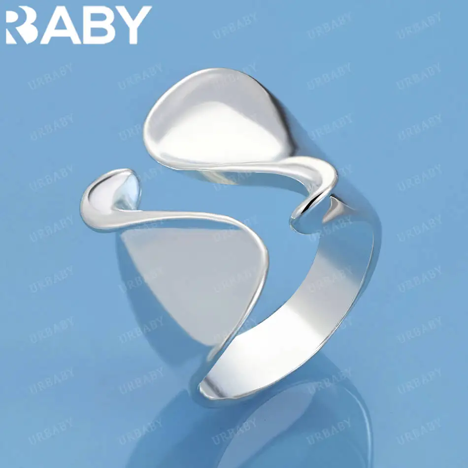 

URBABY 925 Sterling Silver Design Wide Open Ring For Women Men Grace Jewelry Trend Fashionable Birthday Party Gifts