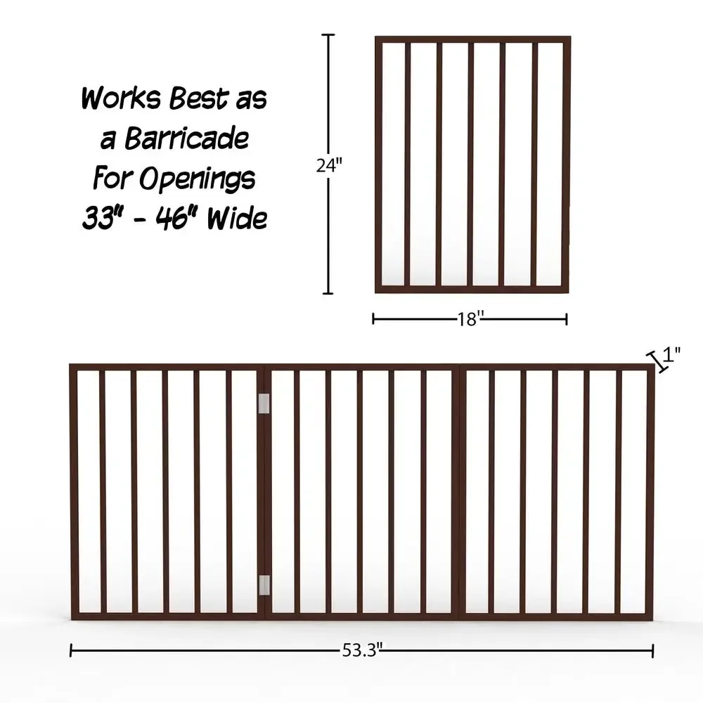 Foldable Wooden Pet Gate Stairs and Doorways Retractable Barrier Small Pets Freestanding Design Compact and Lightweight Brown